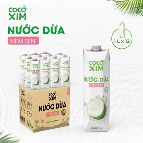 Thùng 12 hộp nước dừa Cocoxim xiêm sen 1 Lít