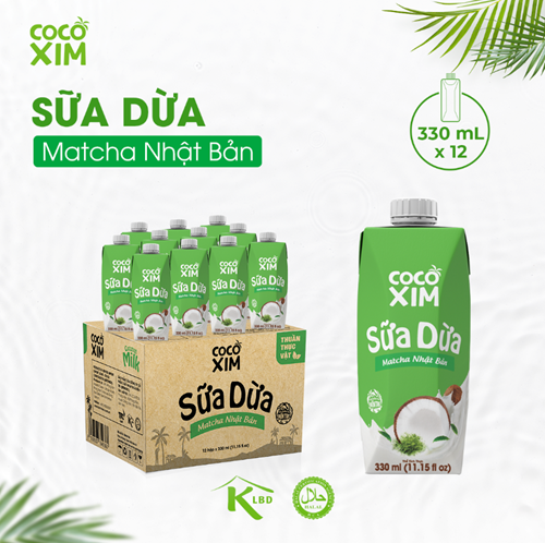 Thùng 12 hộp sữa dừa Cocoxim Matcha 330ml