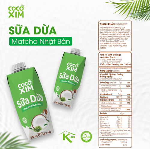 Thùng 12 hộp sữa dừa Cocoxim Matcha 330ml