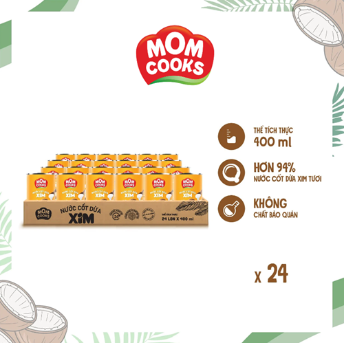 Khay 24 lon nước cốt dừa XIM - Mom Cooks 400ml/lon