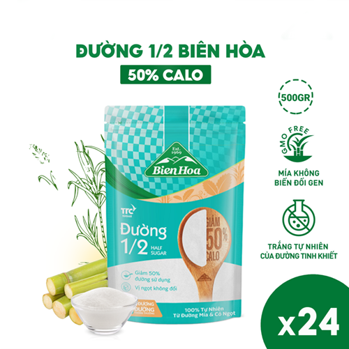 Thùng 24 túi đường 1/2 giảm 50% calo Biên Hòa 500gr