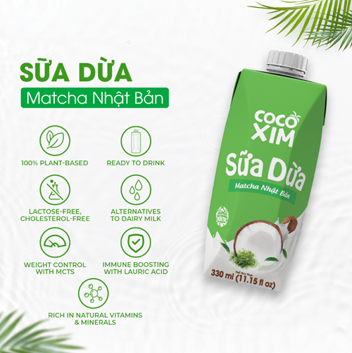 Thùng 12 hộp sữa dừa Cocoxim Matcha 330ml