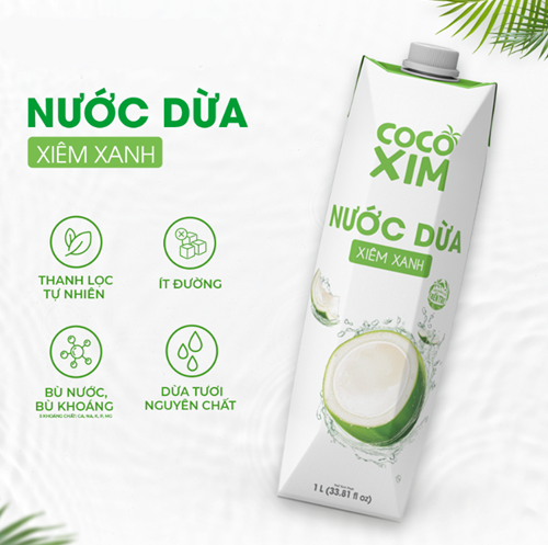 Thùng 12 hộp nước dừa Cocoxim xiêm xanh 1 Lít