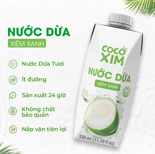 Thùng 12 hộp nước dừa Cocoxim xiêm xanh 330ml