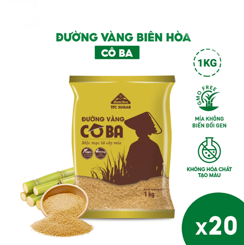 Thùng 20 túi đường vàng Cô Ba 1kg