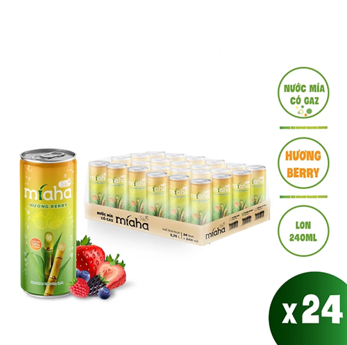 Thùng 24 lon nước mía có gaz Mia-Ha hương Berry 240ml