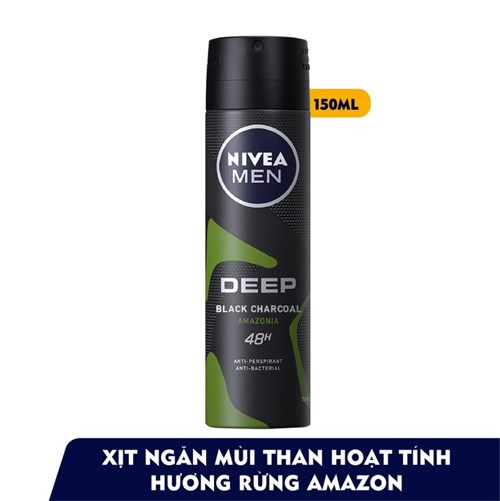 XỊt Ngăn Mùi NIVEA MEN Deep Than Đen Hương Rừng Amazon 150 ml - 85371