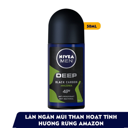 Lăn Ngăn Mùi NIVEA MEN Deep Than Đen Hương Rừng Amazon 50 ml - 85370