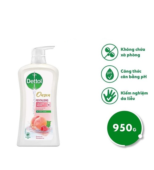 Sữa tắm Dettol Onzen kháng khuẩn và dưỡng da hương đào và phúc bồn tử 950g