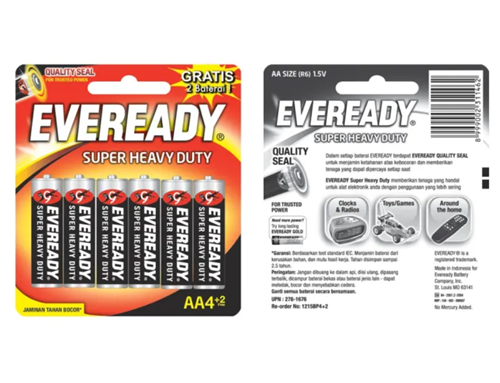 Pin Eveready Super Heavy Duty AA 1215 BP4+2 Mã 100628875