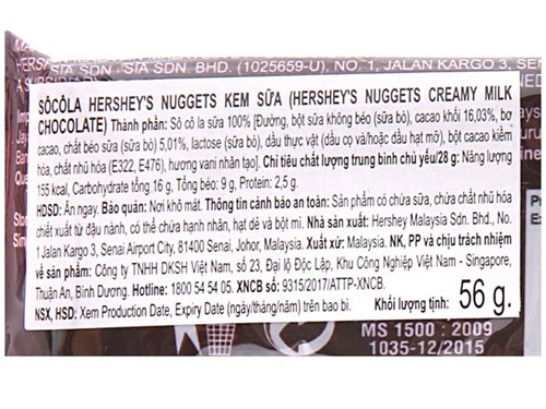 Socola kem sữa Hershey's Nuggets gói 56g Mã 100765182