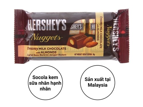  Socola sữa hạnh nhân Hershey's Nuggets gói 56g Mã 100765183