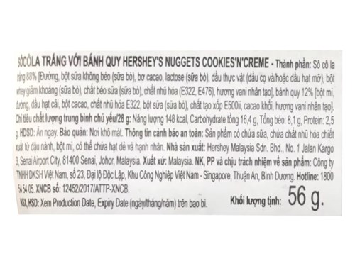 Socola trắng bánh quy Hershey's Nuggets gói 56g Mã 100765184