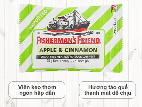 Kẹo cay con tàu không đường Fisherman's Friend hương táo quế gói 25g Mã 101035331