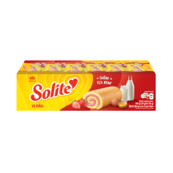 Bánh bông lan cuộn kem Solite vị dâu 180g/ hộp