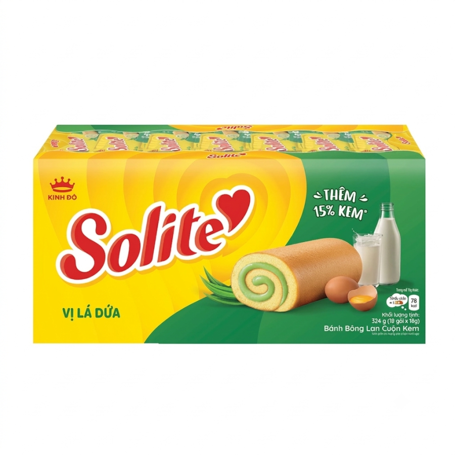 Bánh bông lan cuộn kem Solite vị Lá Dứa 324g/ hộp
