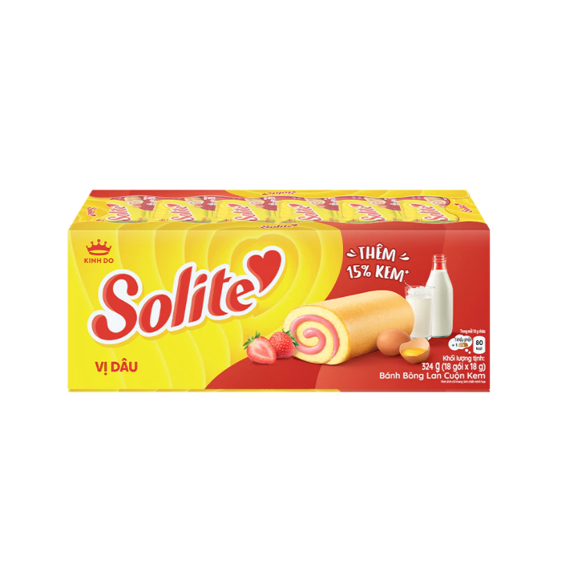 Bánh bông lan cuộn kem Solite vị dâu 324g/ hộp