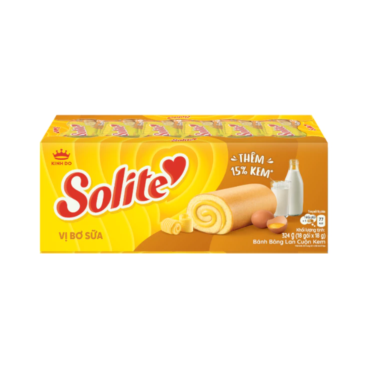 Bánh bông lan cuộn kem Solite vị bơ sữa 324g/ hộp