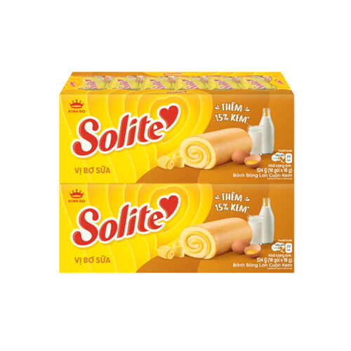 Bánh bông lan cuộn kem Solite vị bơ sữa 324g/ hộp