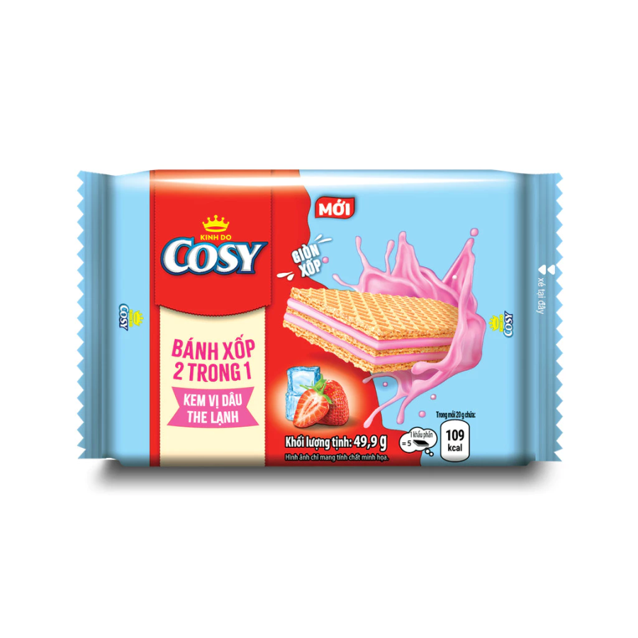 Bánh Xốp Cosy 2 Trong 1 Vị Sinh Tố Dâu The Lạnh 49,9g