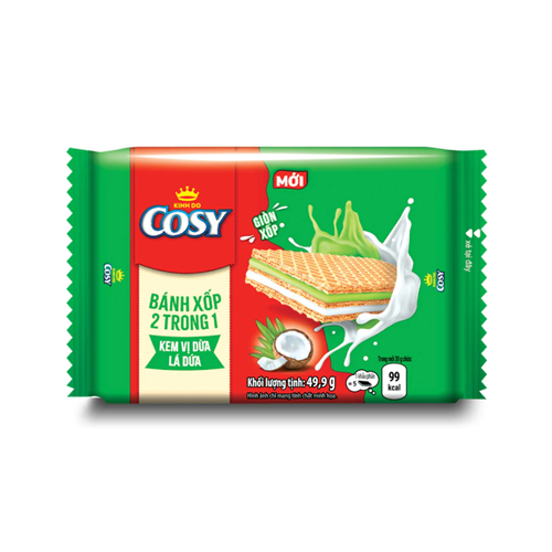 Bánh Xốp Cosy 2 Trong 1 Vị Dừa Và Lá Dứa 49,9g