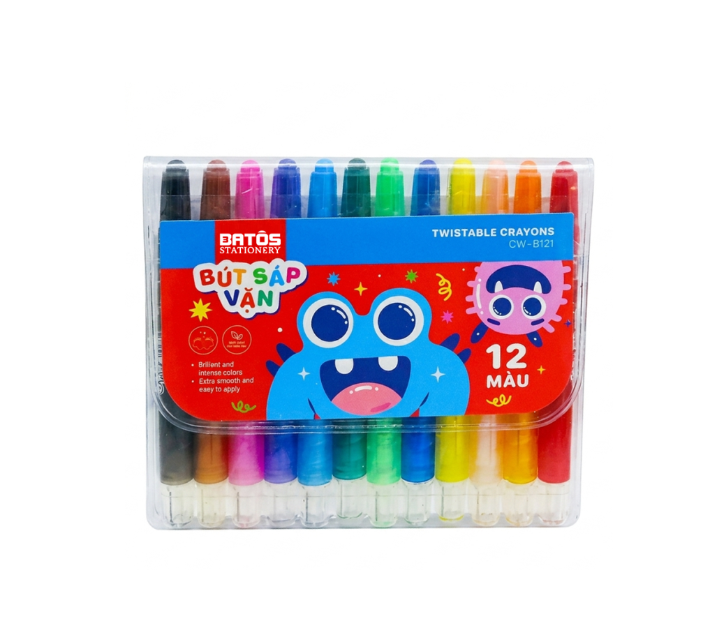 Bút sáp vặn Batos vỉ 12 màu Mã CW-B121