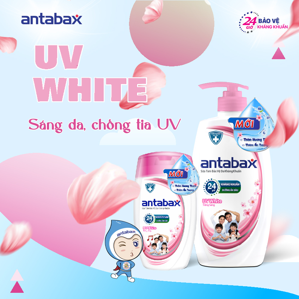 Sữa tắm Antabax UV White hương hoa anh đào loại mùi mồ hôi, bụi bẩn đeo bám