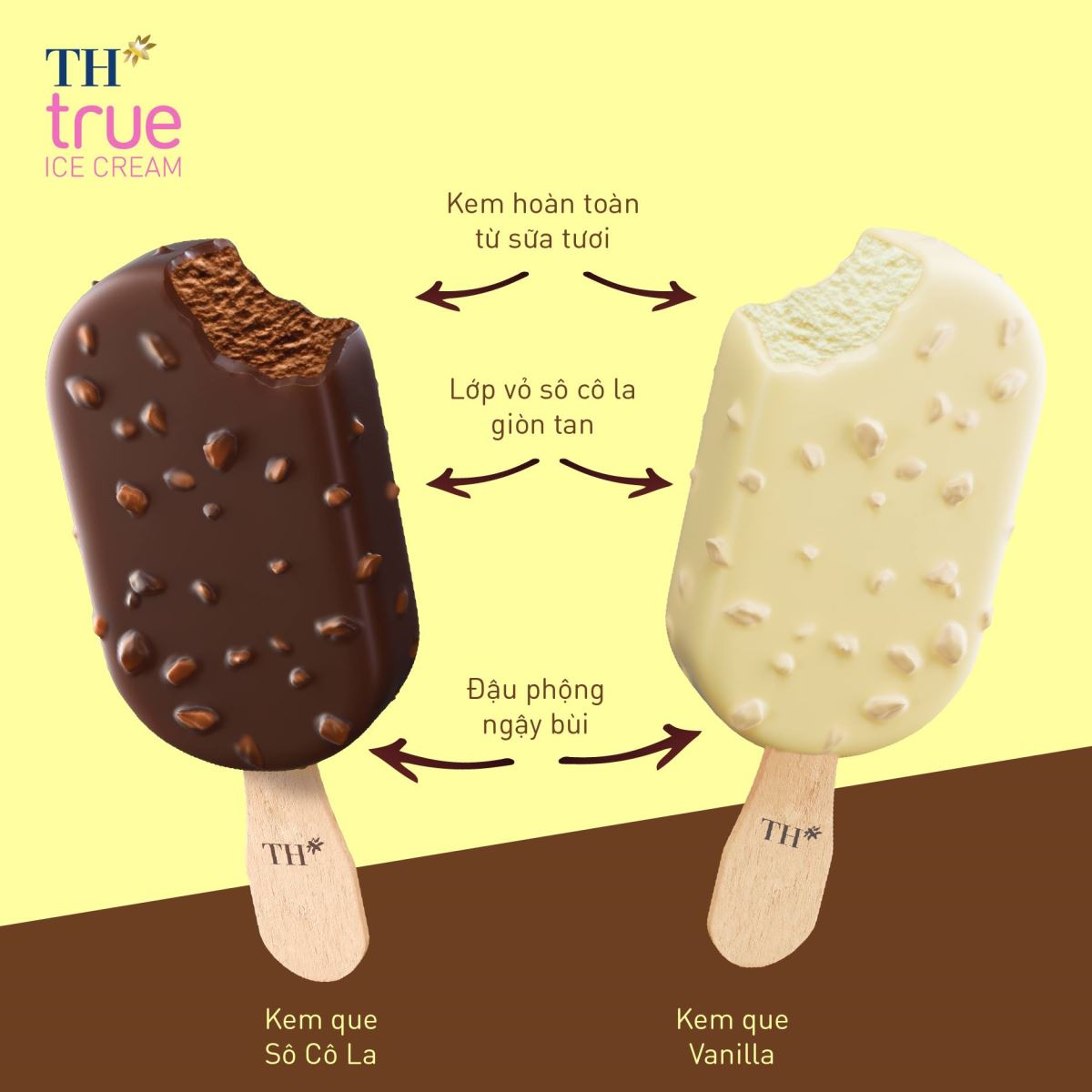 Thưởng thức ngay kem que TH với lớp vỏ giòn tan - chất kem sánh mịn