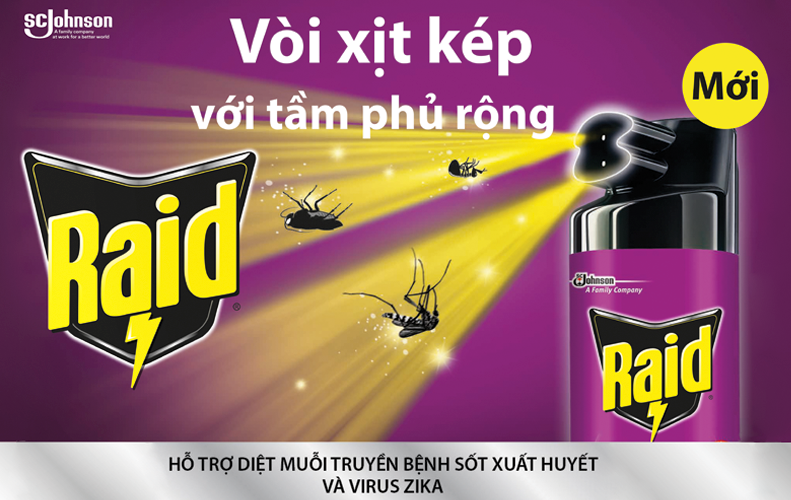 Đẩy bay côn trùng cùng Raid, bảo vệ không gian gia đình sạch sẽ.