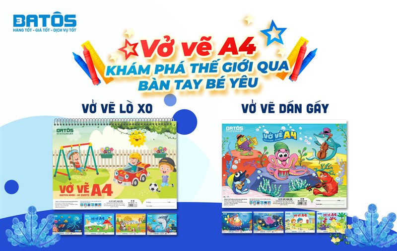Trọn bộ bút màu, vở tập vẽ cho bé phát triển tài năng