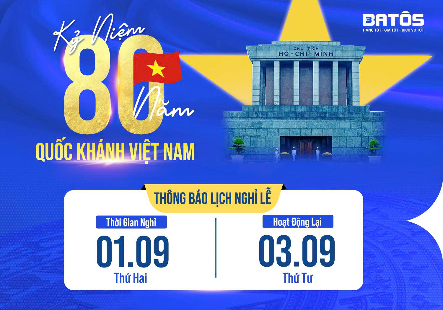 THÔNG BÁO NGHỈ LỄ QUỐC KHÁNH MÙNG 2/9